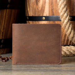 Brown Cool Leather Mens Bifold Small Wallet Thin Front Pocket Wallets Slim billfold Wallet for Men - iwalletsmen