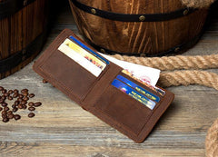Brown Cool Leather Mens Bifold Small Wallet Thin Front Pocket Wallets Slim billfold Wallet for Men - iwalletsmen