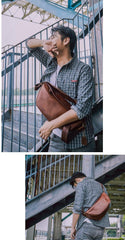 Brown Cool Leather Mens Saddle Messenger Bag Black Courier Bag Black Postman Bag For Men - iwalletsmen