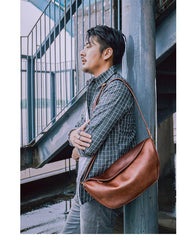 Brown Cool Leather Mens Saddle Messenger Bag Black Courier Bag Black Postman Bag For Men - iwalletsmen
