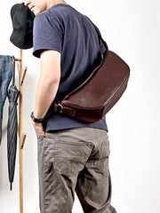 Brown Cool Leather Mens Saddle Messenger Bag Black Courier Bag Black Postman Bag For Men - iwalletsmen