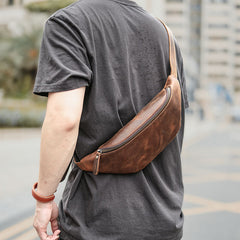 Brown Cool Leather Mens Fanny Pack Hip Pack Bum Pack Waist Pack Bag For Men cool fanny pack​