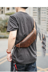 fanny bags​ Brown Cool Leather Mens Fanny Pack Hip Pack Bum Pack Waist Pack Bag For Men