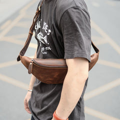 waist backpack​ Brown Cool Leather Mens Fanny Pack Hip Pack Bum Pack Waist Pack Bag For Men