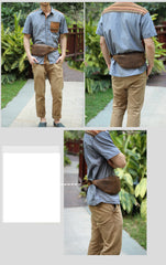cross body sling​ Brown Cool Leather Mens Fanny Pack Hip Pack Bum Pack Waist Pack Bag For Men