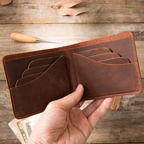 Brown Cool Leather Mens Small Wallet Bifold Vintage Slim billfold Wallet for Men - iwalletsmen