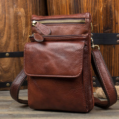 Brown Cool Leather Mens Belt Pouch Bag Mini Messenger Bag Side Bag Waist Bag for Men - iwalletsmen