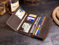 Cool Dark Brown Mens long Wallet Trifold Multi Cards Long Wallet  for Men - iwalletsmen