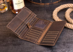 Cool Dark Brown Mens long Wallet Trifold Multi Cards Long Wallet  for Men - iwalletsmen