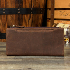 Brown Cool Mens long Wallet Wristlet Bag Clutch Bag Bifold Long Wallet Hand Bags for Men - iwalletsmen