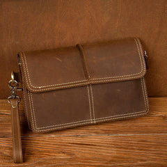 Cool Brown Mens long Wallet Wristlet Bag Clutch Wallet Envelope Wallet Mobile Bag for Men - iwalletsmen