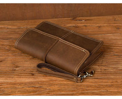 Cool Brown Mens long Wallet Wristlet Bag Clutch Wallet Envelope Wallet Mobile Bag for Men - iwalletsmen