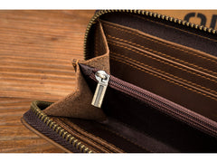 Brown Cool Mens long Wallet Wristlet Bag Clutch Wallet Mobile Long Wallet for Men - iwalletsmen