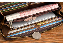 Brown Cool Mens long Wallet Wristlet Bag Clutch Wallet Mobile Long Wallet for Men - iwalletsmen
