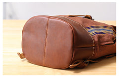 Brown Emroidered Canvas Leather Mens Women Large 14'' College Backpack Travel Backpack for Men - iwalletsmen