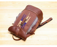 Brown Emroidered Canvas Leather Mens Women Large 14'' College Backpack Travel Backpack for Men - iwalletsmen