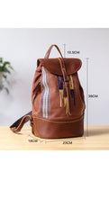 Brown Emroidered Canvas Leather Mens Women Large 14'' College Backpack Travel Backpack for Men - iwalletsmen