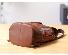 Brown Emroidered Canvas Leather Mens Women Large 14'' College Backpack Travel Backpack for Men - iwalletsmen