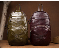 Brown Fashion Mens Leather 11-inches Large Backpacks Red Wine Travel Backpacks School Backpacks for men - iwalletsmen