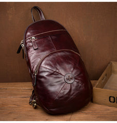 Brown Fashion Mens Leather 11-inches Large Backpacks Red Wine Travel Backpacks School Backpacks for men - iwalletsmen
