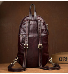 Brown Fashion Mens Leather 11-inches Large Backpacks Red Wine Travel Backpacks School Backpacks for men - iwalletsmen