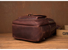 Fashion Brown Mens Leather 14-inch Large Laptop Backpacks Brown Travel Backpacks School Backpack for men - iwalletsmen