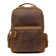 Fashion Brown Mens Leather 15-inch Computer Laptop Backpack Brown Travel Backpack School Backpacks for men - iwalletsmen