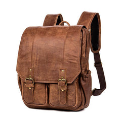 Brown Fashion Mens Leather 15-inch Computer Backpacks Cool Travel Backpacks College Backpack for men - iwalletsmen