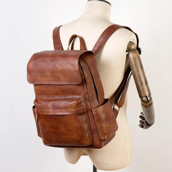 backpack computer leather​ Brown Leather Backpack 15 inches Laptop Backpack Mens Large Leather Camera Backpack