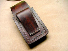 Black Handmade Leather Mens Slim Zippo Lighter Case Black Slim Zippo Lighter Holder with Belt Loop for Men - iwalletsmen