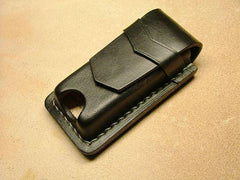 Black Handmade Leather Mens Slim Zippo Lighter Case Black Slim Zippo Lighter Holder with Belt Loop for Men - iwalletsmen