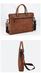 Brown Leather Men 14 inches Vintage Briefcase Handbag Blue Laptop Handbag Messenger Bag For Men - iwalletsmen