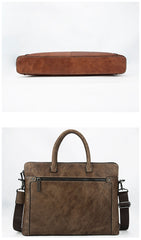 Brown Leather Men 14 inches Vintage Briefcase Handbag Blue Laptop Handbag Messenger Bag For Men - iwalletsmen