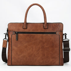 Brown Leather Men 14 inches Vintage Briefcase Handbag Blue Laptop Handbag Messenger Bag For Men - iwalletsmen
