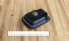 Handmade Black Leather Mens Classic Zippo Lighter Case Zippo Lighter Holder with Belt Clip - iwalletsmen