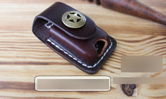 Handmade Mens Black Leather Slim Zippo Lighter Case Belt Zippo Lighter Holder with Belt Loop - iwalletsmen