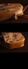 Handmade Beige Ganesha Tooled Leather Sling Bag Chest Bag One Shoulder Backpack For Men - iwalletsmen