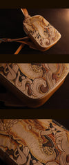 Handmade Beige Ganesha Tooled Leather Sling Bag Chest Bag One Shoulder Backpack For Men - iwalletsmen