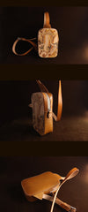 Handmade Beige Ganesha Tooled Leather Sling Bag Chest Bag One Shoulder Backpack For Men - iwalletsmen