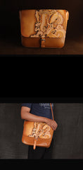 Brown Handmade Ganesha Tooled Leather Courier Bag Messenger Bag Side Bag For Men - iwalletsmen