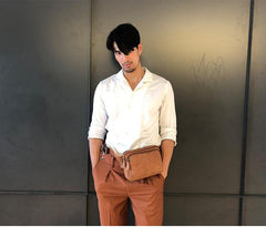 Brown Leather 8 inches Fanny Pack Hip Pack Mens Waist Bag Brown Chest Bag Bum Bag for Men - iwalletsmen