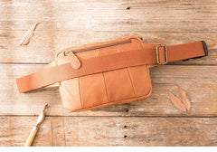 Brown Leather 8 inches Fanny Pack Hip Pack Mens Waist Bag Brown Chest Bag Bum Bag for Men - iwalletsmen