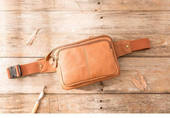 Brown Leather 8 inches Fanny Pack Hip Pack Mens Waist Bag Brown Chest Bag Bum Bag for Men - iwalletsmen