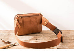 Brown Leather 8 inches Fanny Pack Hip Pack Mens Waist Bag Brown Chest Bag Bum Bag for Men - iwalletsmen