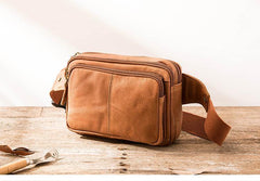 Brown Leather 8 inches Fanny Pack Hip Pack Mens Waist Bag Brown Chest Bag Bum Bag for Men - iwalletsmen