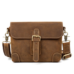 Cool Brown Leather 8 inches Mens Small Courier Bag Messenger Bags Postman Bags for Men - iwalletsmen