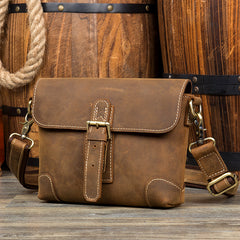Cool Brown Leather 8 inches Mens Small Courier Bag Messenger Bags Postman Bags for Men - iwalletsmen