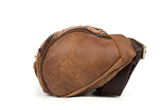 Brown Leather Barrel Fanny Pack Mens 8 inches Waist Bag Hip Pack Belt Bags Bumbags for Men - iwalletsmen