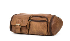 Brown Leather Barrel Fanny Pack Mens 8 inches Waist Bag Hip Pack Belt Bags Bumbags for Men - iwalletsmen