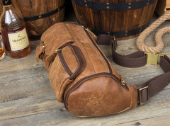 Brown Leather Barrel Fanny Pack Mens 8 inches Waist Bag Hip Pack Belt Bags Bumbags for Men - iwalletsmen